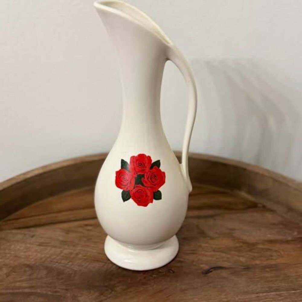 Four Roses Distillers Ceramic Pitcher Vase with Red Roses
